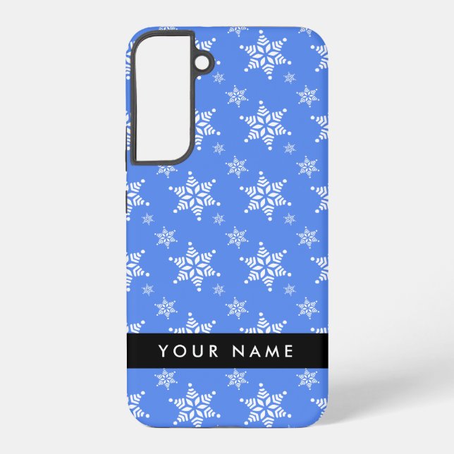 White Snowflakes, Blue, Your name, Personalize Samsung Galaxy Case (Back)