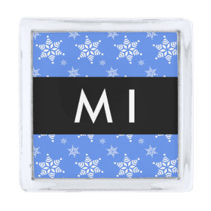 White Snowflakes, Blue, Your name, Personalize Silver Finish Lapel Pin