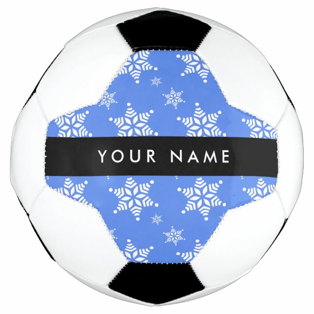White Snowflakes, Blue, Your name, Personalize Soccer Ball (Front)