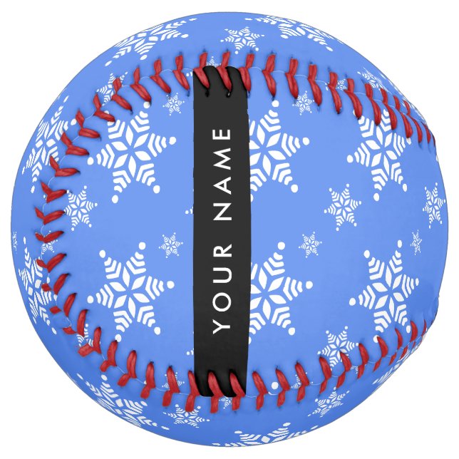 White Snowflakes, Blue, Your name, Personalize Softball (Front Left)