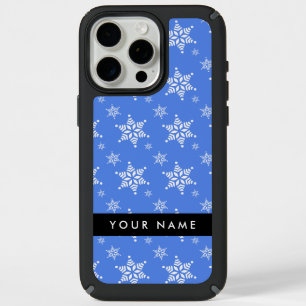 White Snowflakes, Blue, Your name, Personalize iPhone 15 Pro Max Case