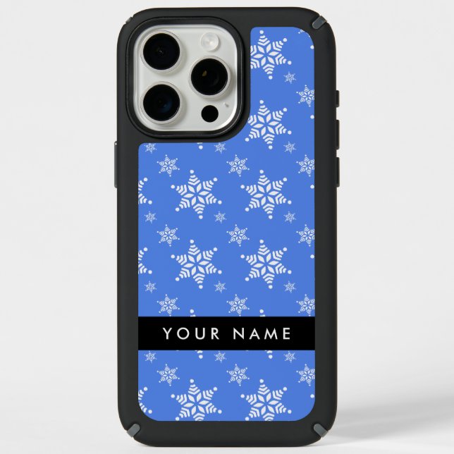 White Snowflakes, Blue, Your name, Personalize Speck iPhone Case (Front)
