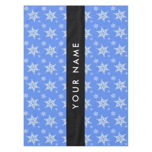 White Snowflakes, Blue, Your name, Personalize Tablecloth