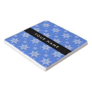 White Snowflakes, Blue, Your name, Personalize Trivet