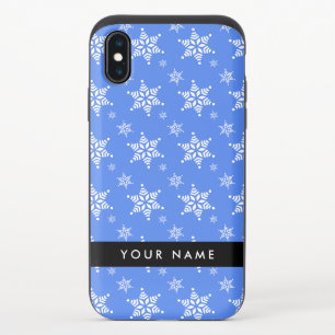 White Snowflakes, Blue, Your name, Personalize iPhone XS Slider Case