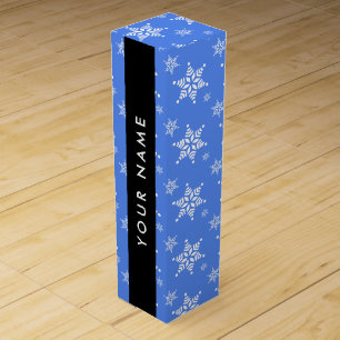 White Snowflakes, Blue, Your name, Personalize Wine Box