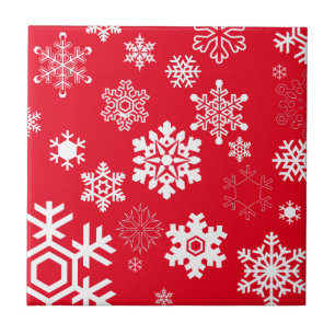 White Snowflakes - Customizable Background Color Ceramic Tile