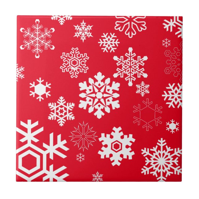 White Snowflakes - Customizable Background Color Ceramic Tile (Front)