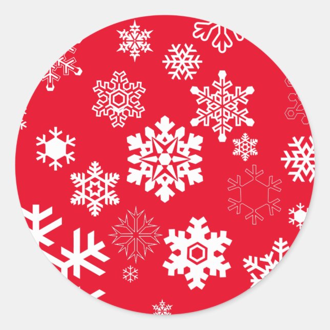 White Snowflakes - Customizable Background Color Classic Round Sticker (Front)