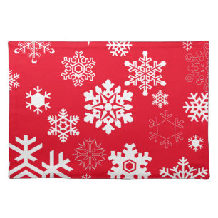White Snowflakes - Customizable Background Color Cloth Placemat