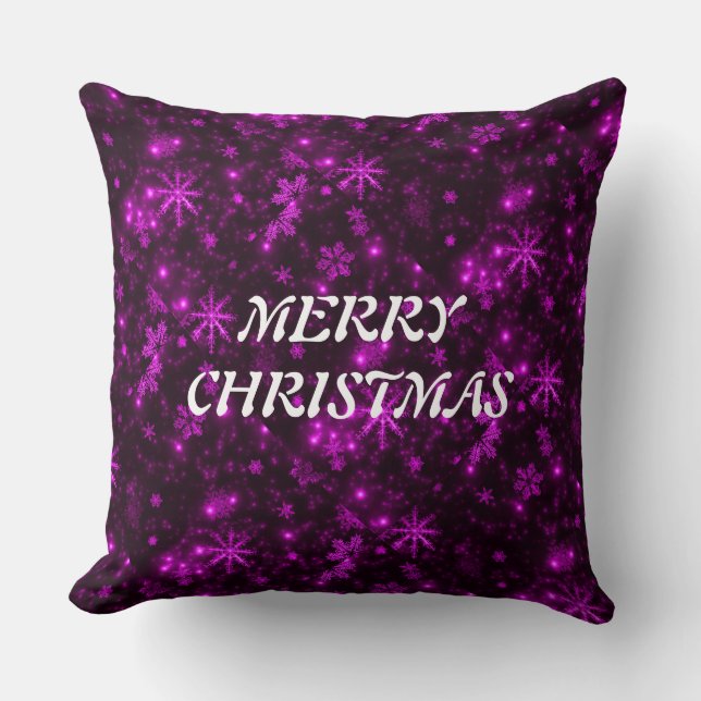 White Snowflakes Deep Purple Backgrd Throw Pillow (Front)