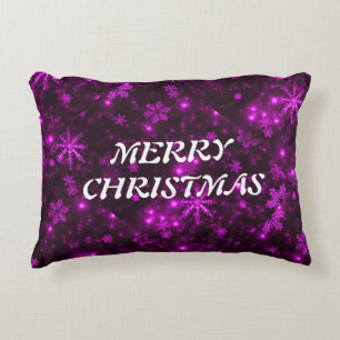 White Snowflakes Deep Purple Background Accent Pillow