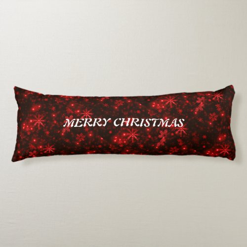 White Snowflakes Deep Red Background Body Pillow