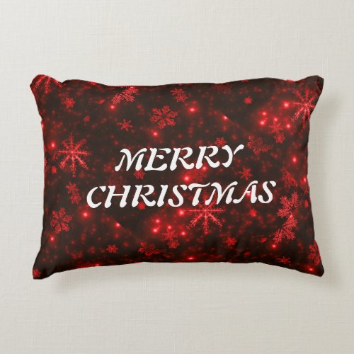 White Snowflakes Deep Red Background Pillow