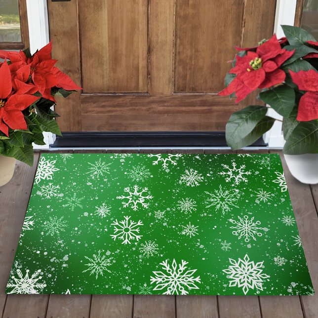 White Snowflakes Emerald Green Doormat (Creator Uploaded)