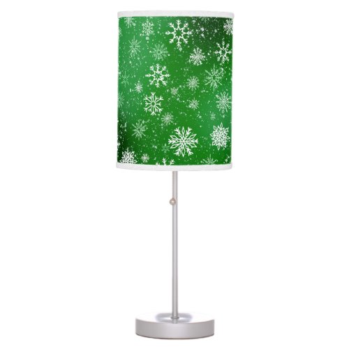 White Snowflakes Emerald Green Table Lamp