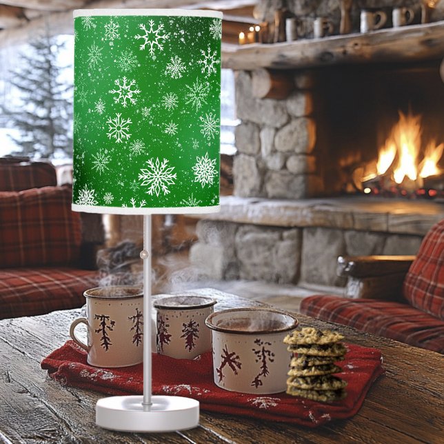 White Snowflakes Emerald Green Table Lamp (Creator Uploaded)