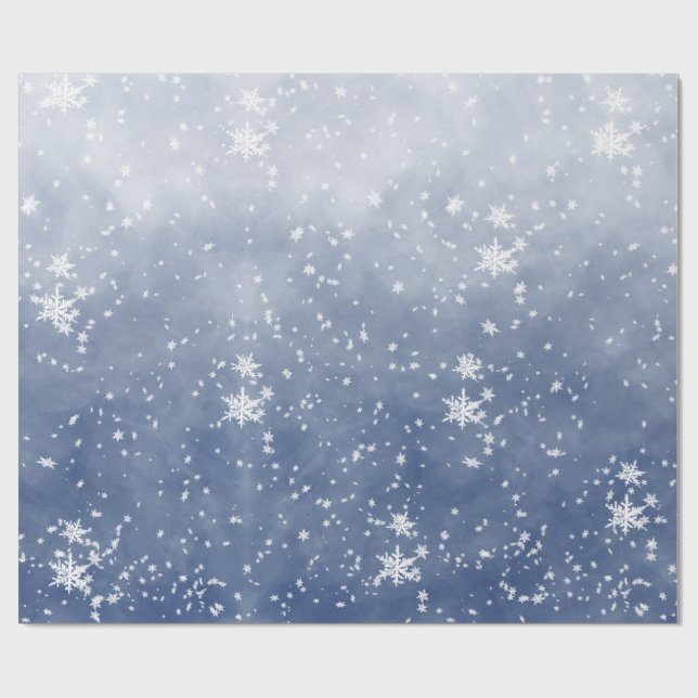 White Snowflakes Falling Winter Dusk Sky Wrapping Paper (Flat)