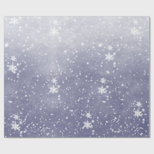 White Snowflakes Falling Winter Purple Sky Wrapping Paper