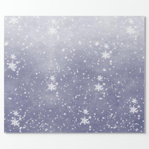 White Snowflakes Falling Winter Purple Sky Wrapping Paper