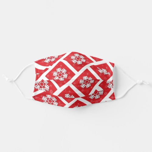 White Snowflakes geometric red pattern Adult Cloth Face Mask