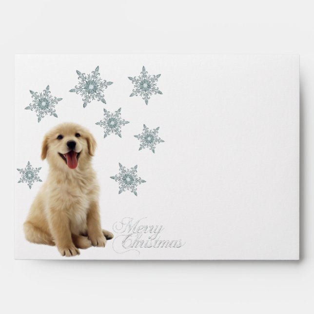 White Snowflakes Golden Retriever Dog Christmas En Envelope (Front)
