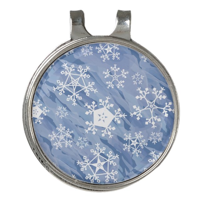 White Snowflakes Golf Hat Clip (Front)