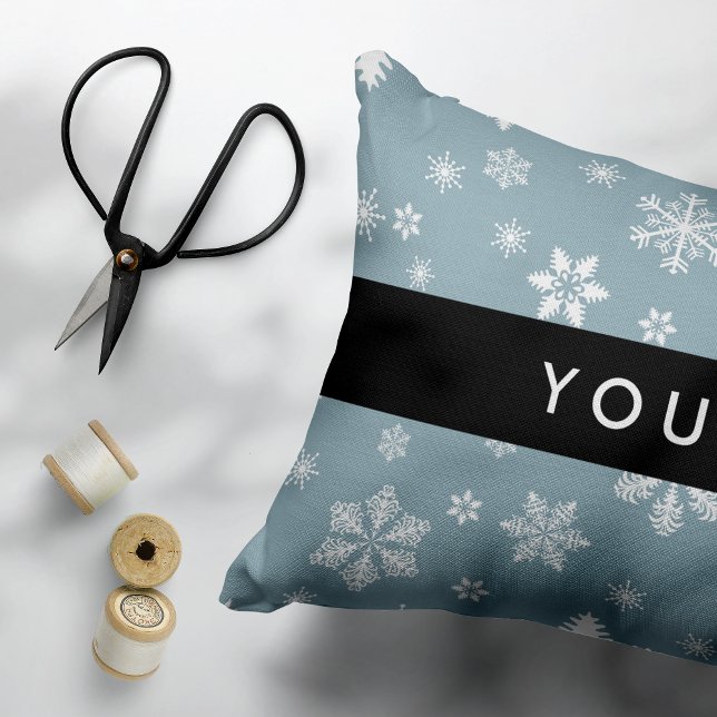 White Snowflakes, Gray, Your name, Personalize Accent Pillow (Creator Uploaded)
