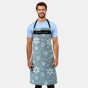 White Snowflakes, Gray, Your name, Personalize Apron
