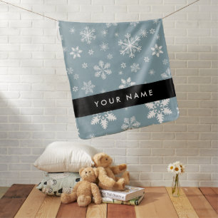 White Snowflakes, Gray, Your name, Personalize Baby Blanket