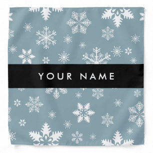 White Snowflakes, Gray, Your name, Personalize Bandana