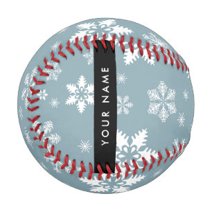 White Snowflakes, Gray, Your name, Personalize Baseball