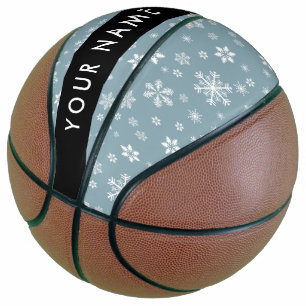 White Snowflakes, Gray, Your name, Personalize Basketball