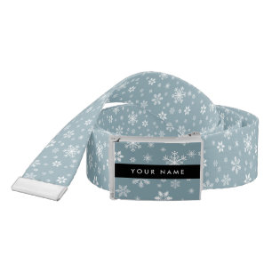 White Snowflakes, Gray, Your name, Personalize Belt