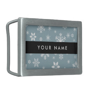 White Snowflakes, Gray, Your name, Personalize Belt Buckle