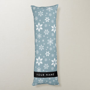 White Snowflakes, Gray, Your name, Personalize Body Pillow