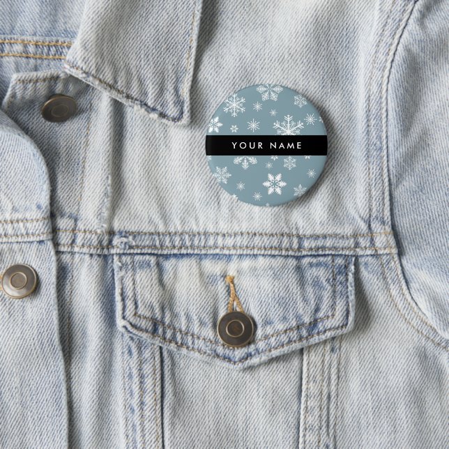 White Snowflakes, Gray, Your name, Personalize Button (In Situ)