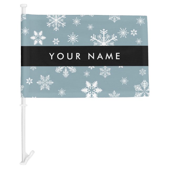 White Snowflakes, Gray, Your name, Personalize Car Flag (Front)