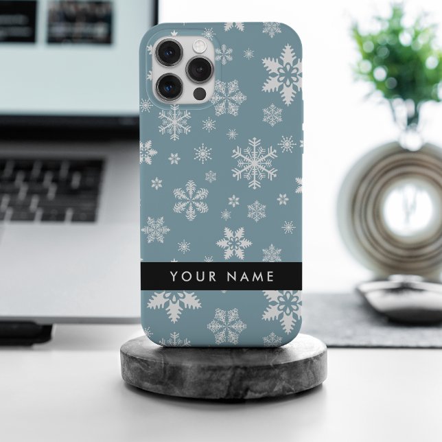 White Snowflakes, Gray, Your name, Personalize Case-Mate iPhone Case (Creator Uploaded)