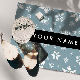 White Snowflakes, Gray, Your name, Personalize Cloth Placemat