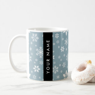 White Snowflakes, Gray, Your name, Personalize Coffee Mug