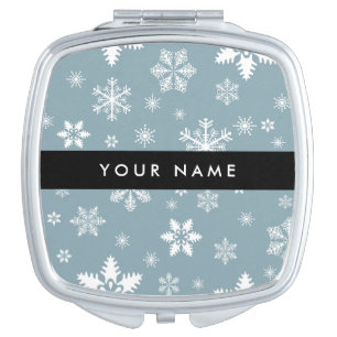 White Snowflakes, Gray, Your name, Personalize Compact Mirror