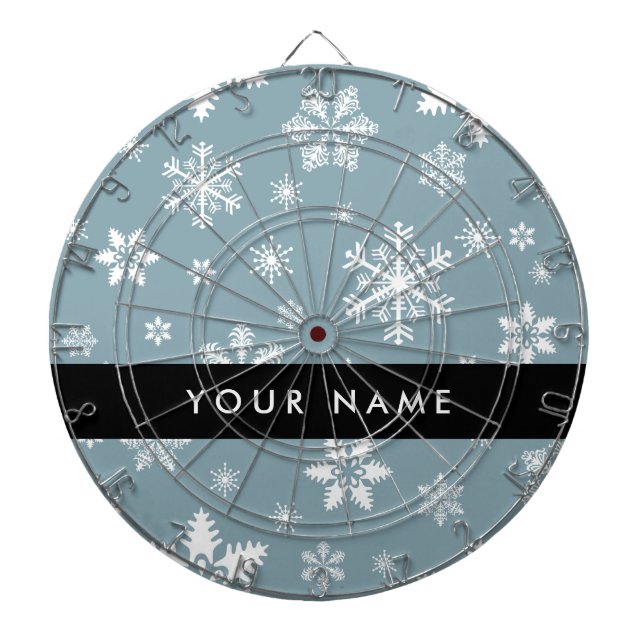 White Snowflakes, Gray, Your name, Personalize Dart Board (Front)