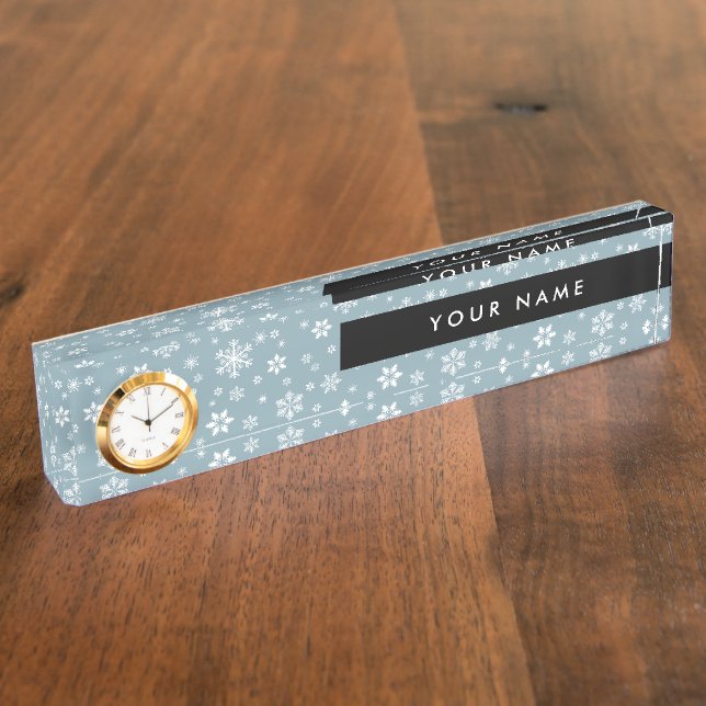 White Snowflakes, Gray, Your name, Personalize Desk Name Plate (Side)