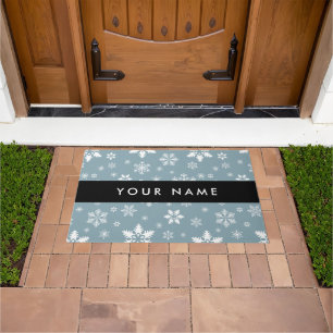 White Snowflakes, Gray, Your name, Personalize Doormat