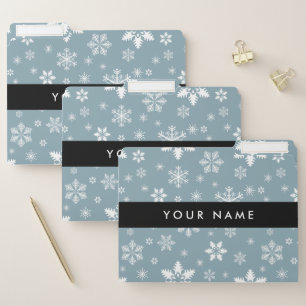 White Snowflakes, Gray, Your name, Personalize File Folder