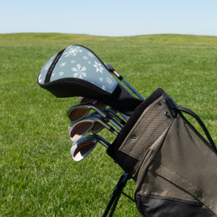 White Snowflakes, Gray, Your name, Personalize Golf Head Cover