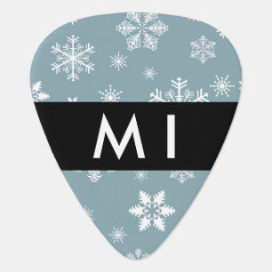 White Snowflakes, Gray, Your name, Personalize Guitar Pick