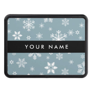 White Snowflakes, Gray, Your name, Personalize Hitch Cover