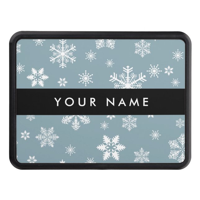 White Snowflakes, Gray, Your name, Personalize Hitch Cover (Front)